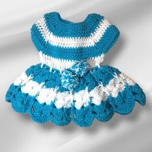 Infant Blue and White Crochet Handmade Dress Brand New Size 0-3 months